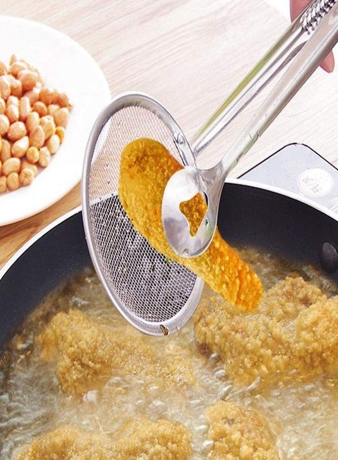 JRT Filter Spoon with Clip Multi-Functional Stainless Steel Colander Oil-Frying Fried Food Kitchen Tongs, Silver, Small - Image 2